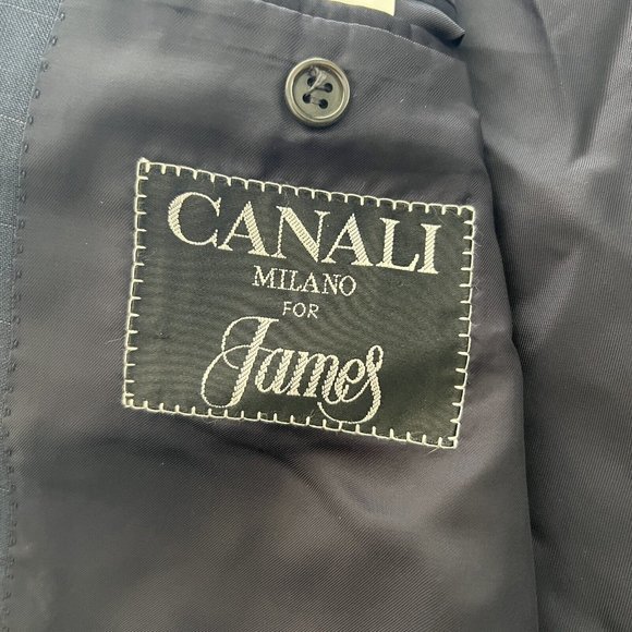 Canali Milano Men's 40 R Navy Blue Check 100% Pure Wool Suit Jacket - Picture 4 of 5